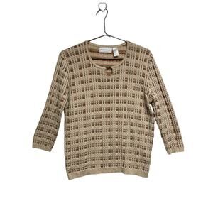 Alfred Dunner Women's Striped 3/4 Sleeve Crew Neck Sweater Size XL